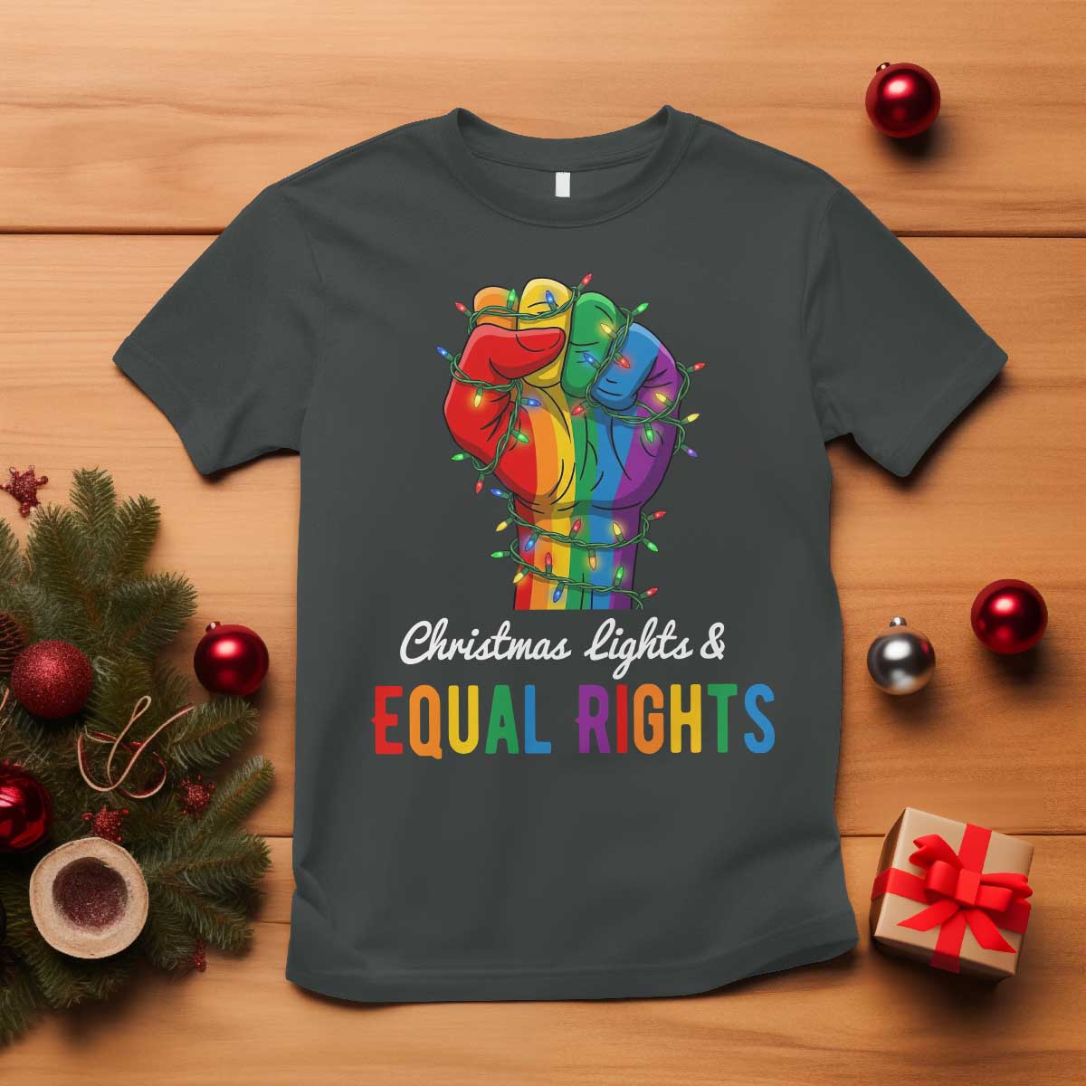 Christmas Lights Equal Rights T Shirt LGBT Hands Supporter Gift - Wonder Print Shop