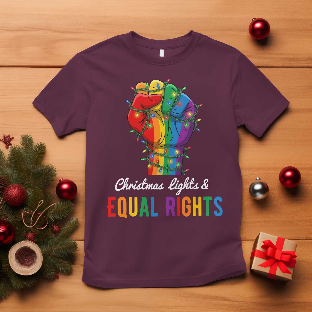 Christmas Lights Equal Rights T Shirt LGBT Hands Supporter Gift - Wonder Print Shop