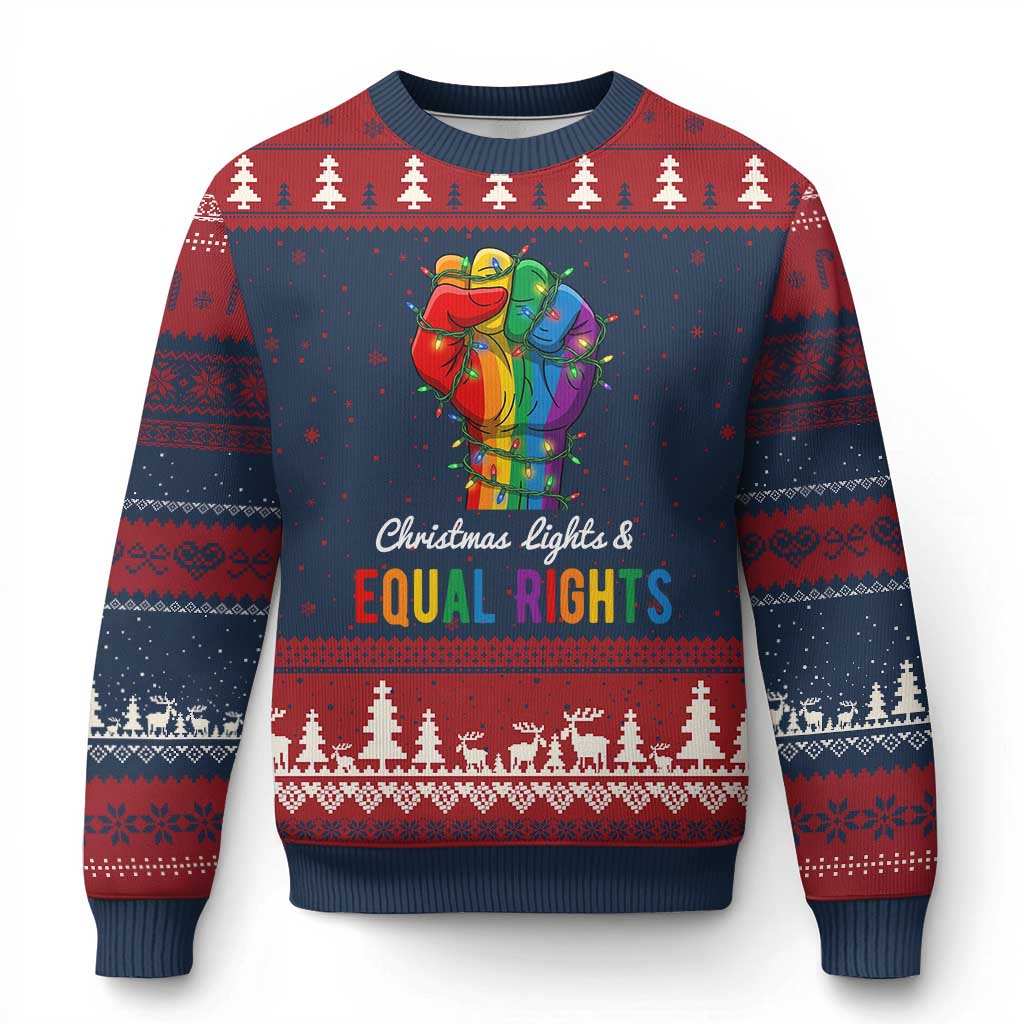 Xmas Lights Equal Rights Ugly Christmas Sweater LGBT Hands Supporter Gift - Wonder Print Shop