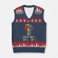 Xmas Lights Equal Rights V-Neck Knit Sweater Vest LGBT Hands Supporter Gift - Wonder Print Shop