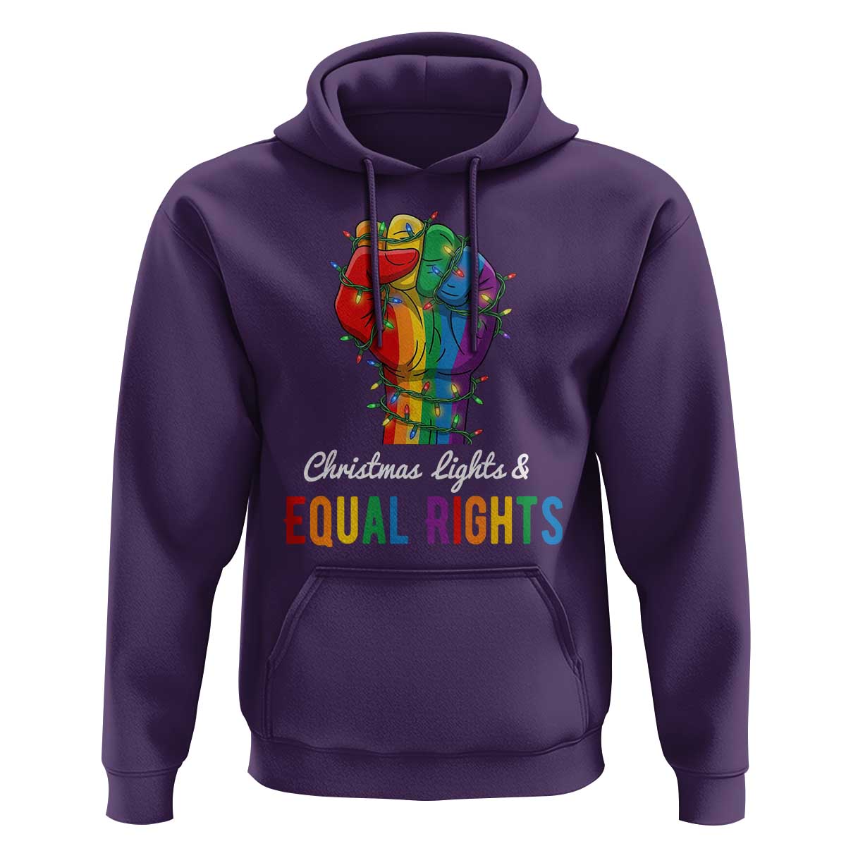 Christmas Lights Equal Rights Hoodie LGBT Hands Supporter Gift - Wonder Print Shop