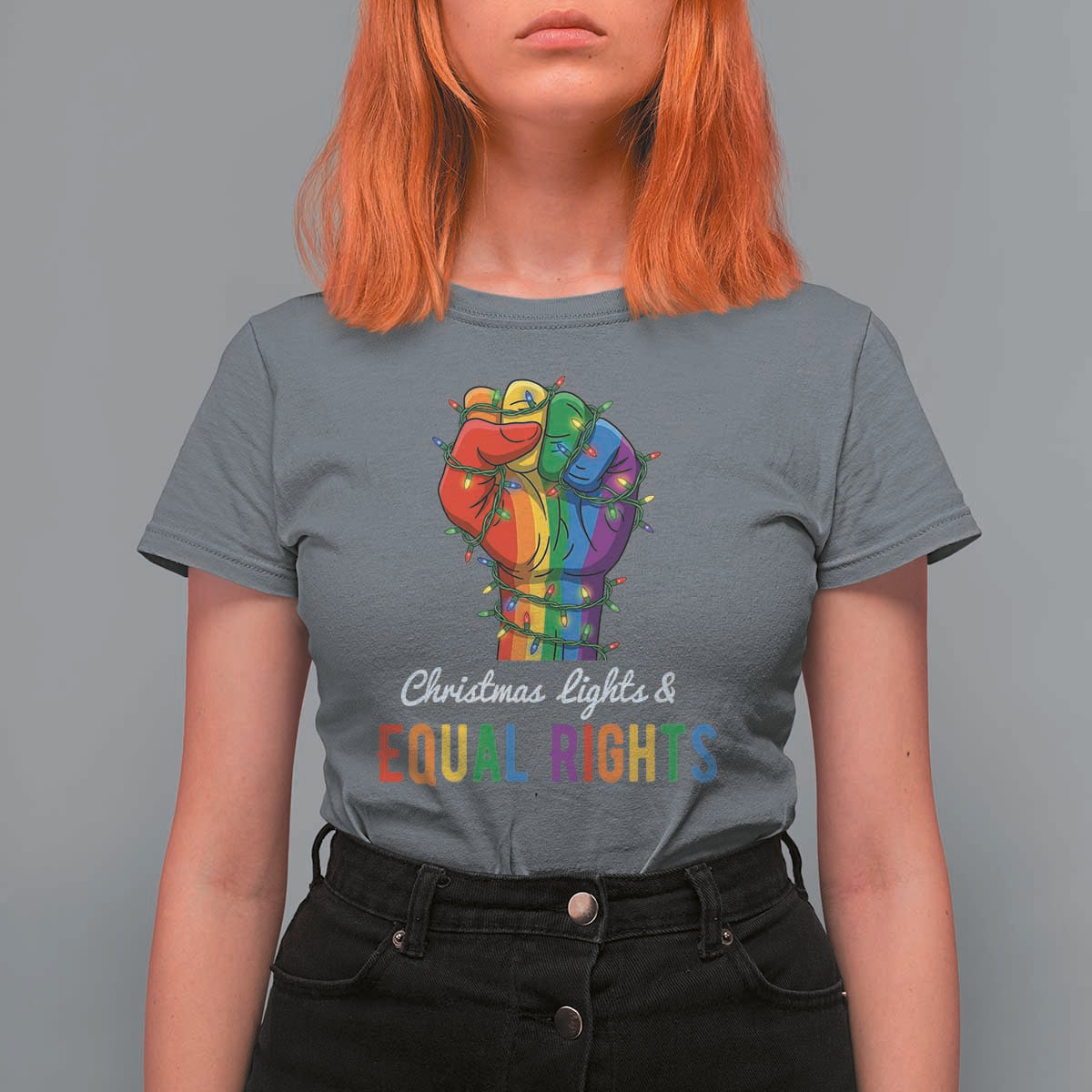 Christmas Lights Equal Rights T Shirt For Women LGBT Hands Supporter Gift - Wonder Print Shop