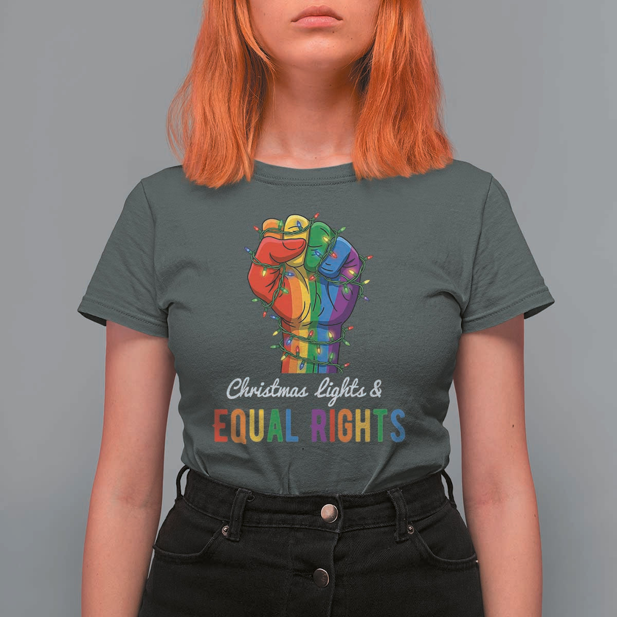 Christmas Lights Equal Rights T Shirt For Women LGBT Hands Supporter Gift - Wonder Print Shop