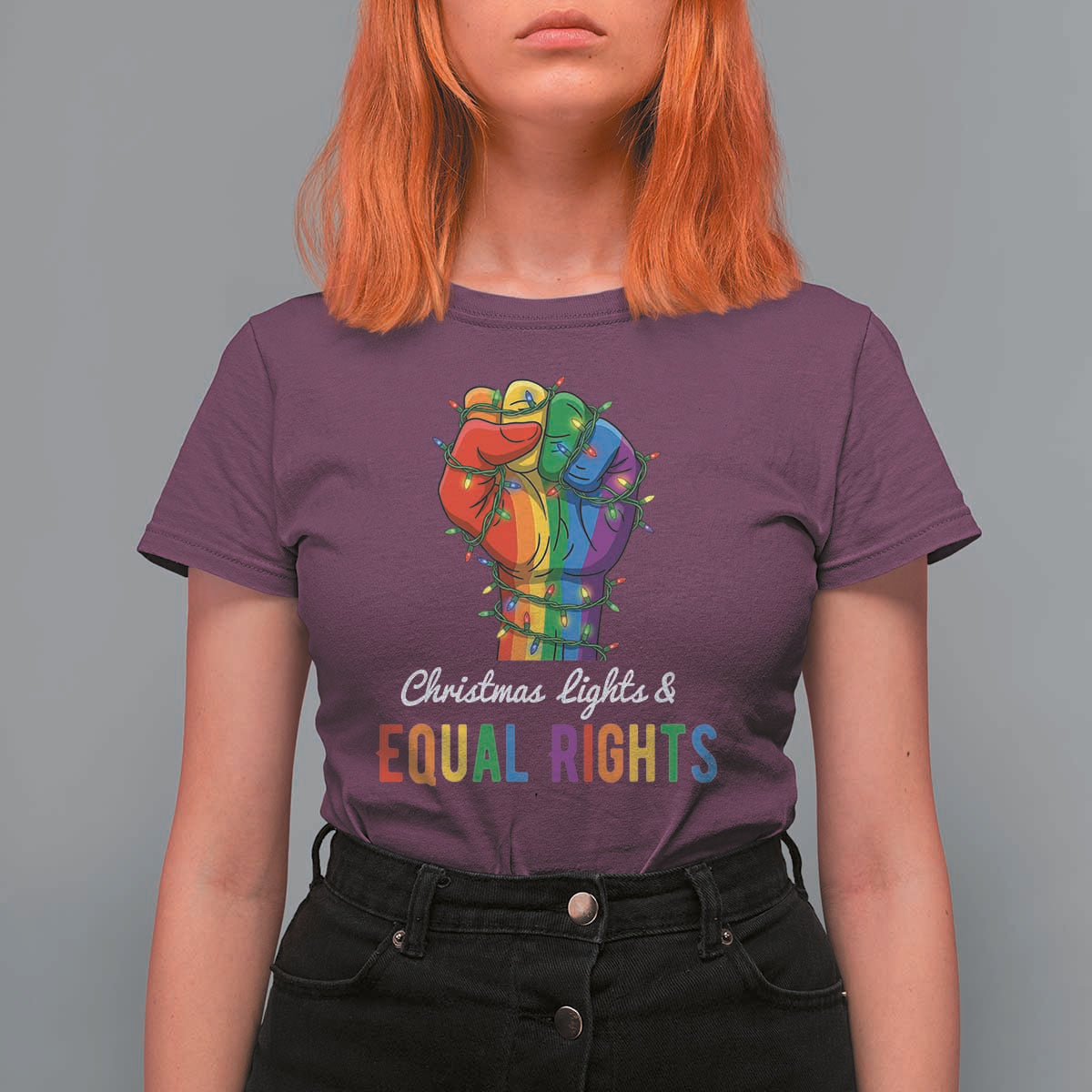 Christmas Lights Equal Rights T Shirt For Women LGBT Hands Supporter Gift - Wonder Print Shop