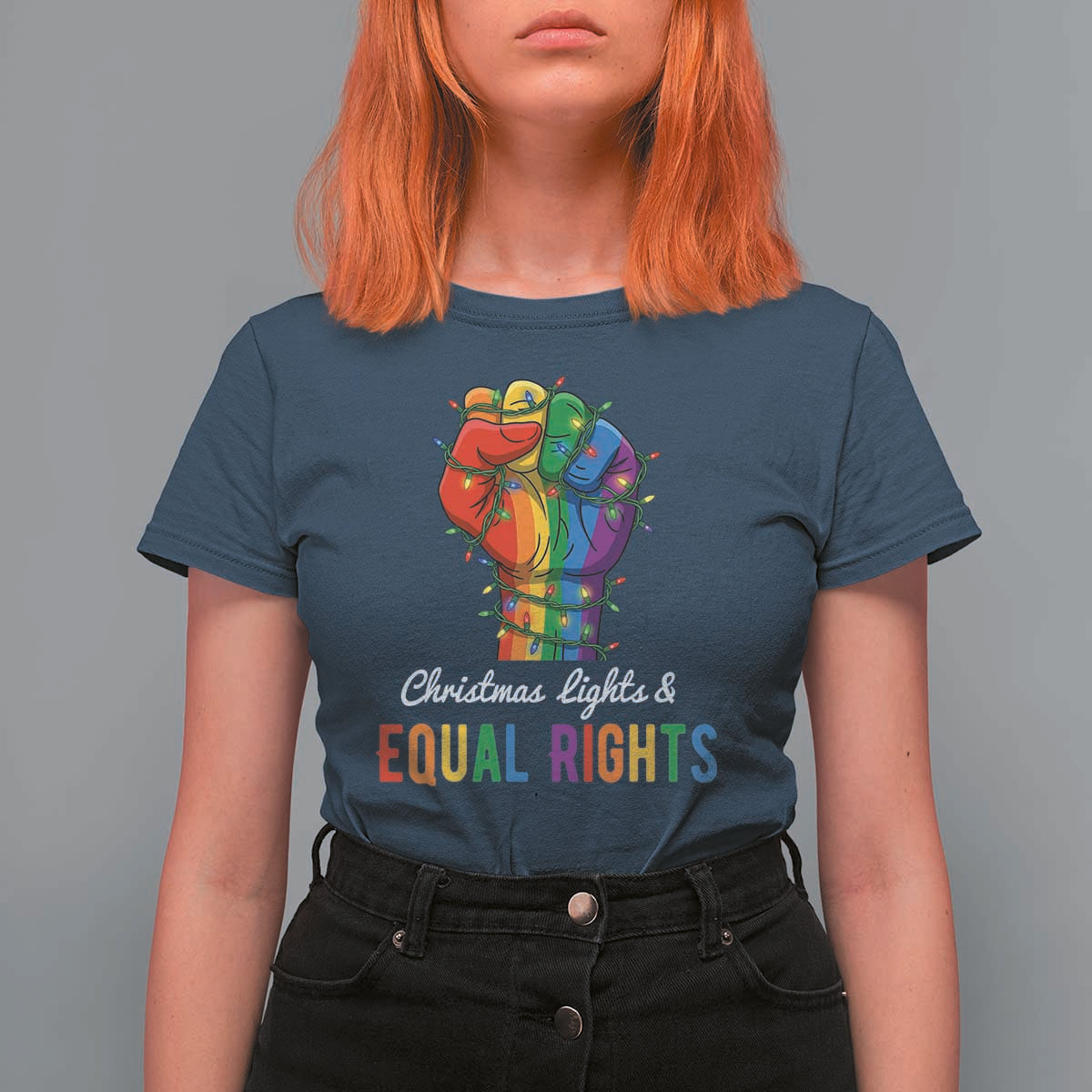 Christmas Lights Equal Rights T Shirt For Women LGBT Hands Supporter Gift - Wonder Print Shop