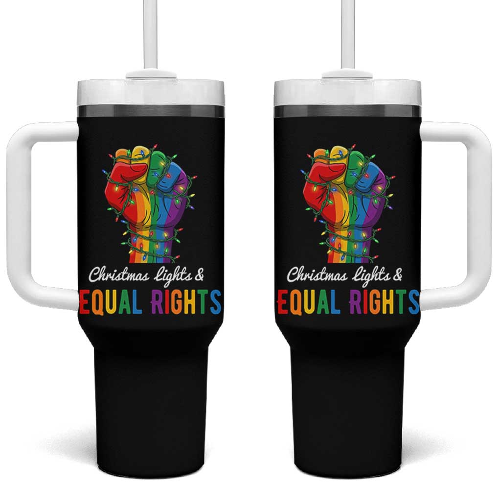 Christmas Lights Equal Rights Tumbler With Handle LGBT Hands Supporter Gift - Wonder Print Shop