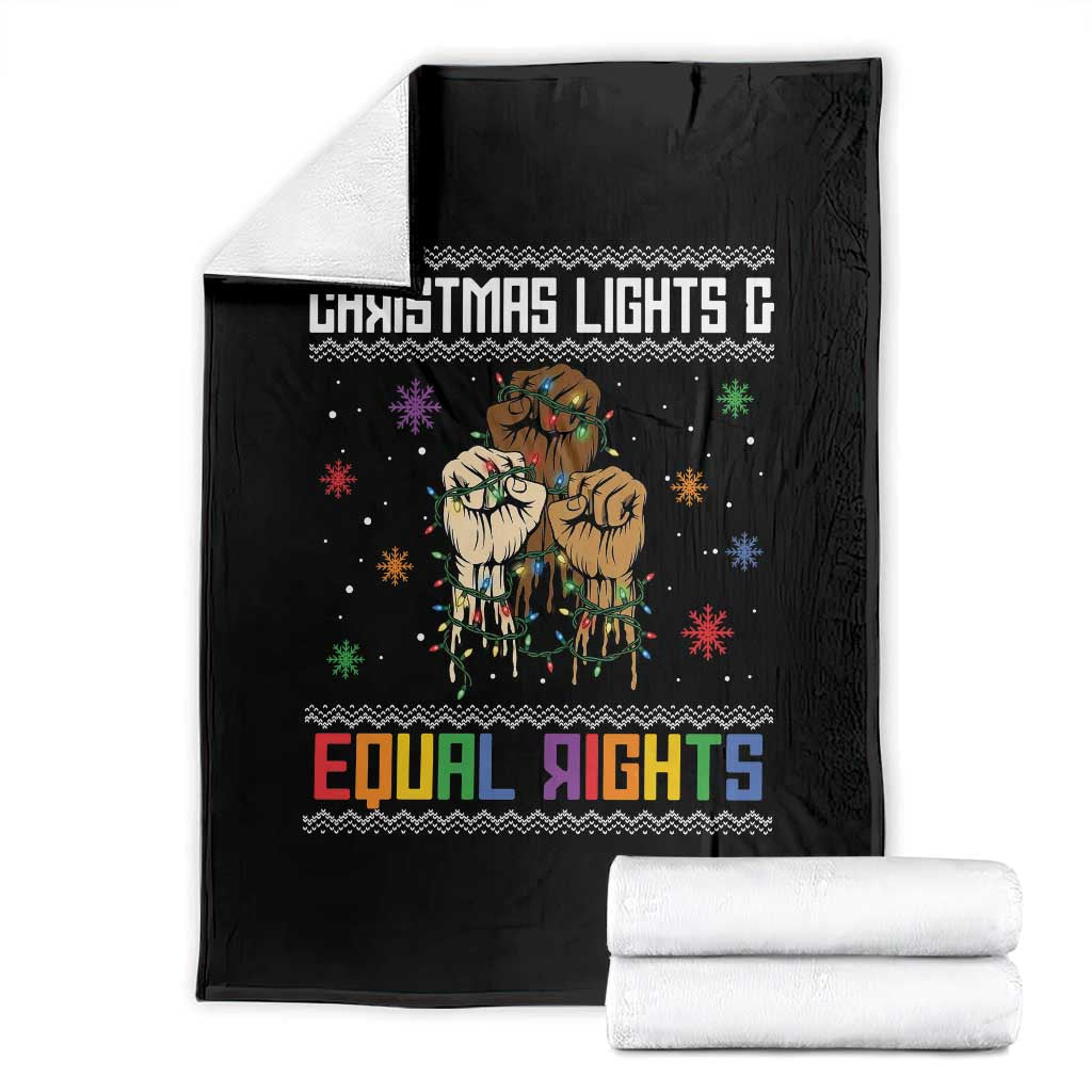 Christmas Lights And Equal Rights Ugly Sweater Throw Blanket Xmas Activism Gift - Wonder Print Shop
