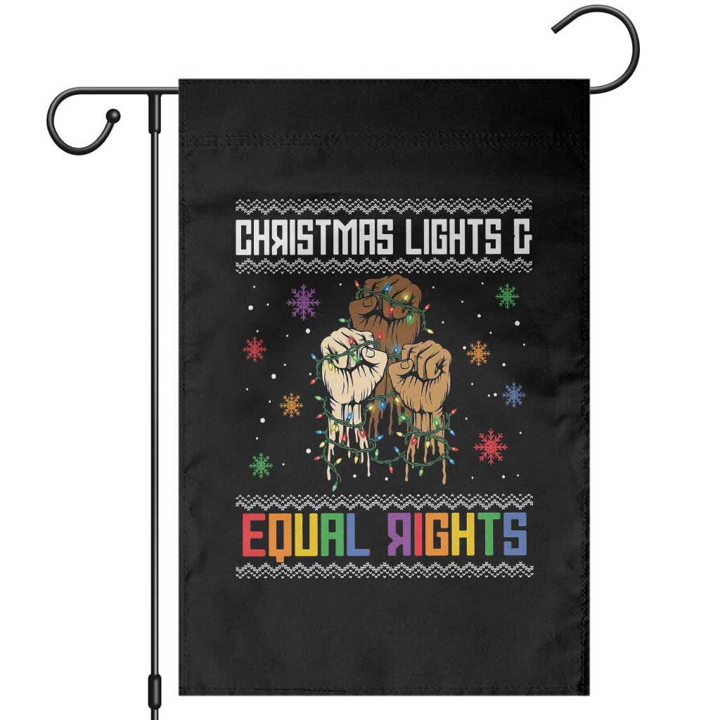 Christmas Lights And Equal Rights Ugly Sweater Garden Flag Xmas Activism Gift - Wonder Print Shop