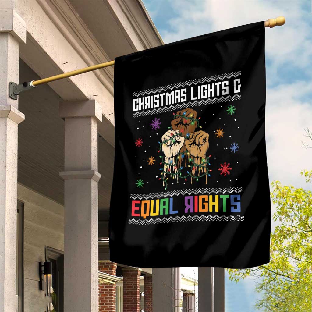 Christmas Lights And Equal Rights Ugly Sweater Garden Flag Xmas Activism Gift - Wonder Print Shop