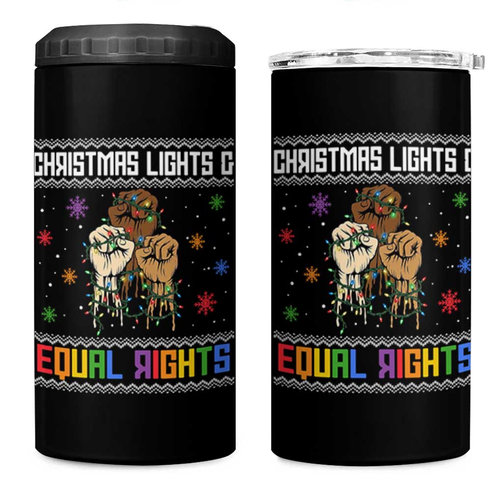 Christmas Lights And Equal Rights Ugly Sweater 4 in 1 Can Cooler Tumbler Xmas Activism Gift - Wonder Print Shop