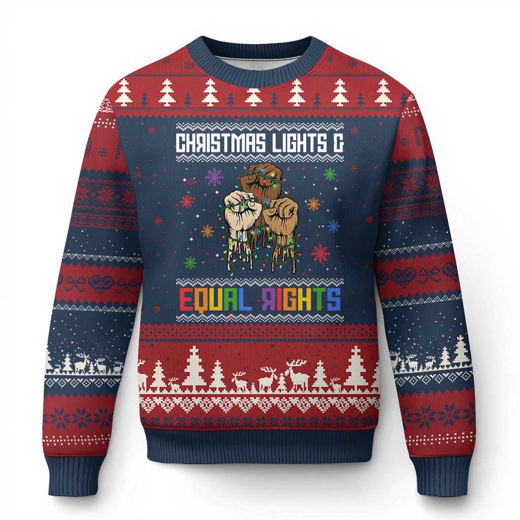 Xmas Lights And Equal Rights Ugly Sweater Ugly Christmas Sweater Xmas Activism Gift - Wonder Print Shop