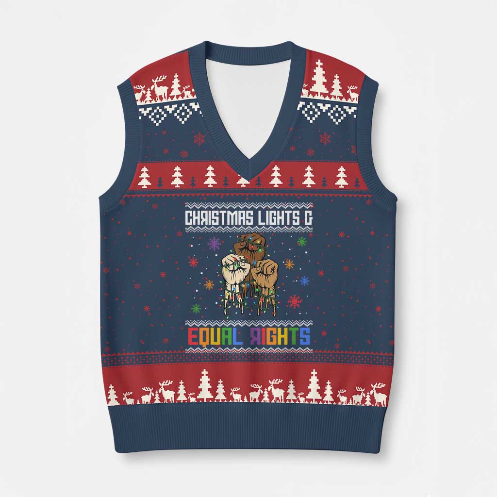 Xmas Lights And Equal Rights Ugly Sweater V-Neck Knit Sweater Vest Xmas Activism Gift - Wonder Print Shop