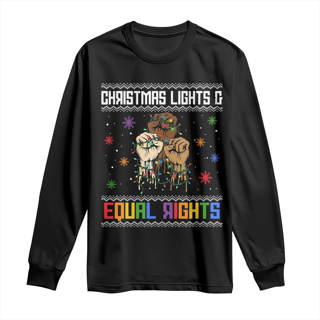Christmas Lights And Equal Rights Ugly Sweater Long Sleeve Shirt Xmas Activism Gift - Wonder Print Shop