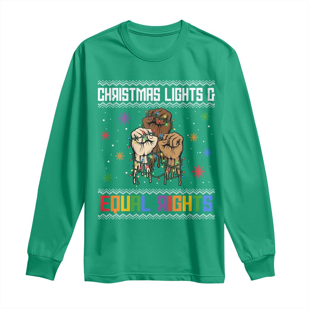 Christmas Lights And Equal Rights Ugly Sweater Long Sleeve Shirt Xmas Activism Gift - Wonder Print Shop