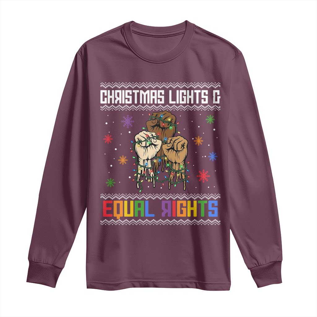 Christmas Lights And Equal Rights Ugly Sweater Long Sleeve Shirt Xmas Activism Gift - Wonder Print Shop