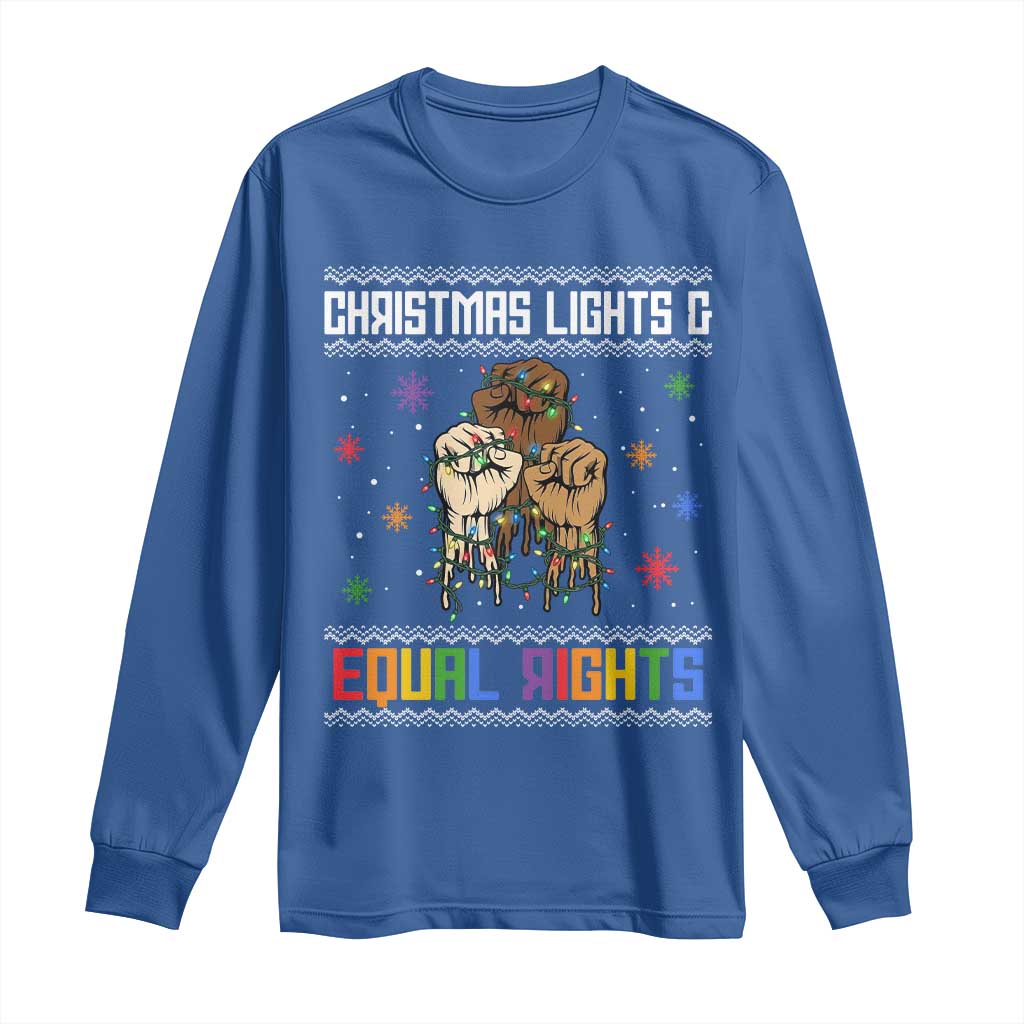Christmas Lights And Equal Rights Ugly Sweater Long Sleeve Shirt Xmas Activism Gift - Wonder Print Shop