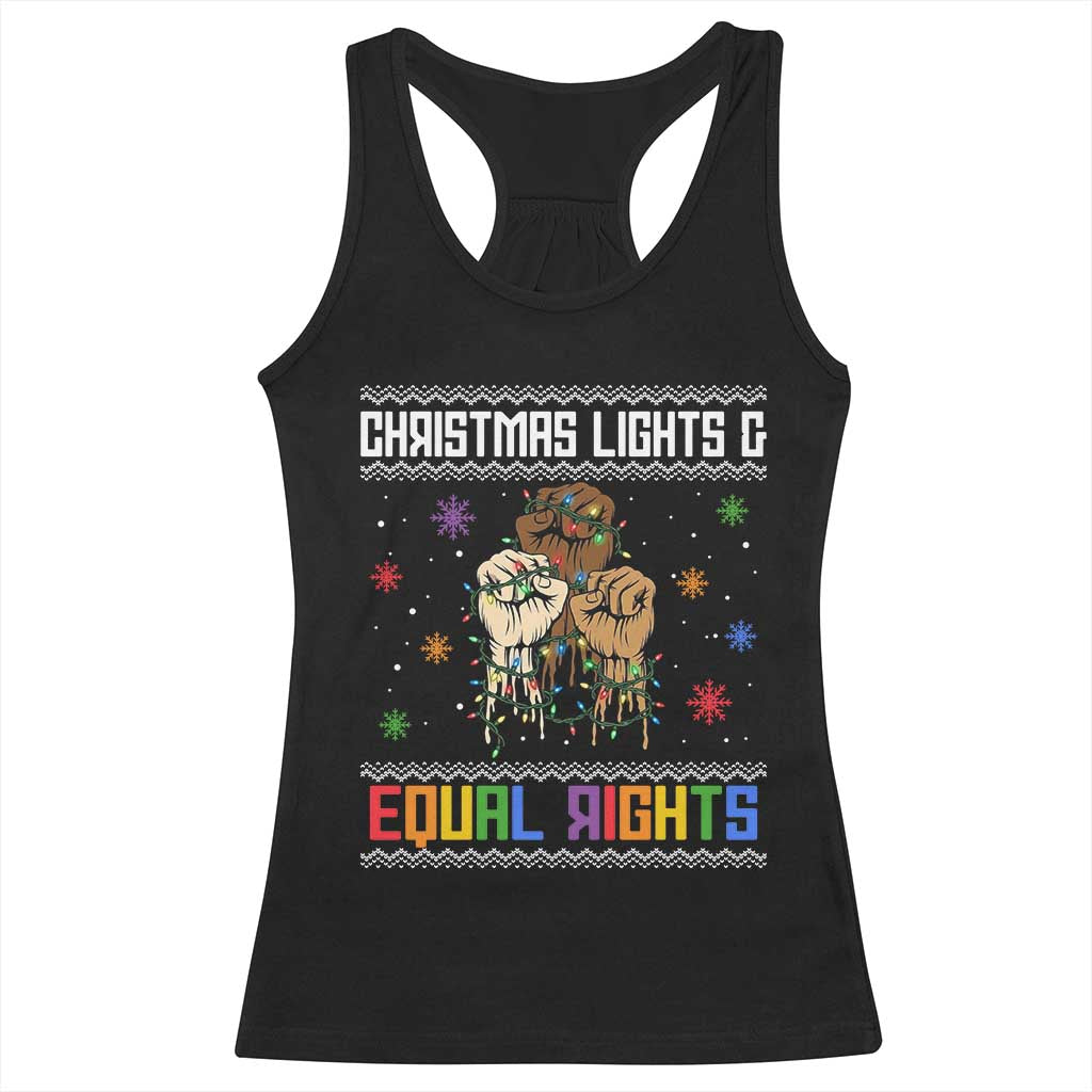 Christmas Lights And Equal Rights Ugly Sweater Racerback Tank Top Xmas Activism Gift - Wonder Print Shop