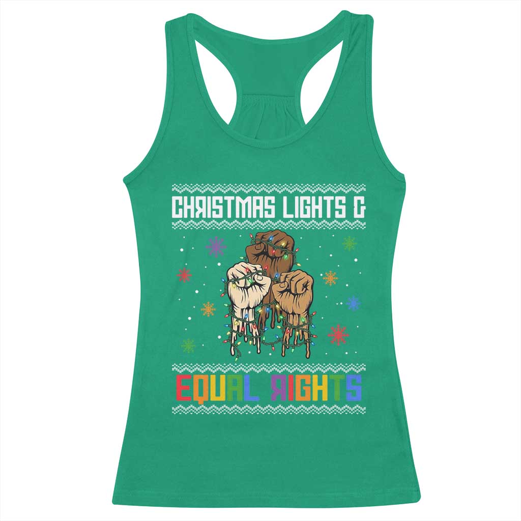 Christmas Lights And Equal Rights Ugly Sweater Racerback Tank Top Xmas Activism Gift - Wonder Print Shop