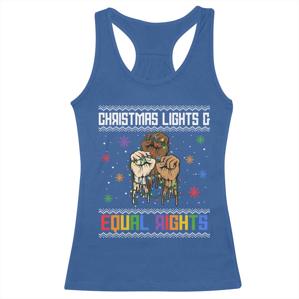 Christmas Lights And Equal Rights Ugly Sweater Racerback Tank Top Xmas Activism Gift - Wonder Print Shop