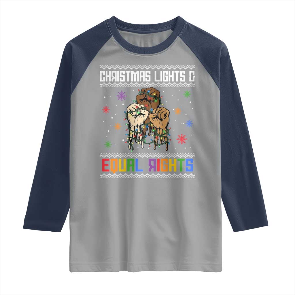 Christmas Lights And Equal Rights Ugly Sweater Raglan Shirt Xmas Activism Gift - Wonder Print Shop