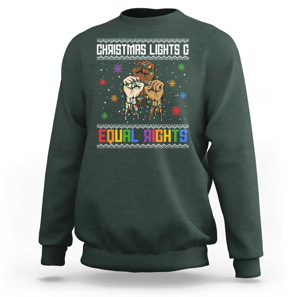 Christmas Lights And Equal Rights Ugly Sweater Sweatshirt Xmas Activism Gift - Wonder Print Shop