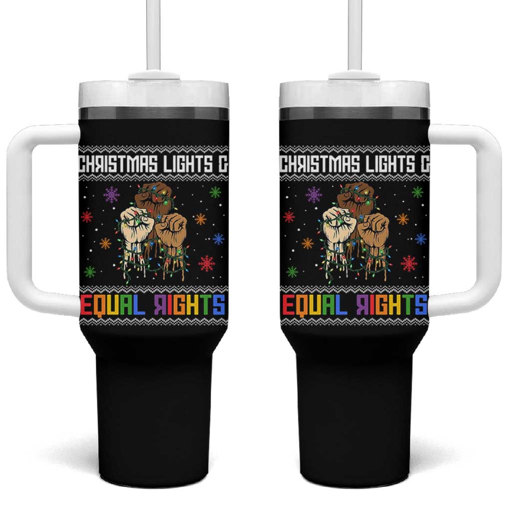Christmas Lights And Equal Rights Ugly Sweater Tumbler With Handle Xmas Activism Gift - Wonder Print Shop