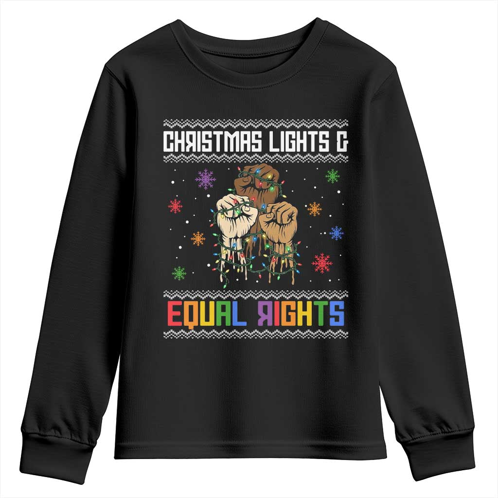 Christmas Lights And Equal Rights Ugly Sweater Youth Sweatshirt Xmas Activism Gift - Wonder Print Shop