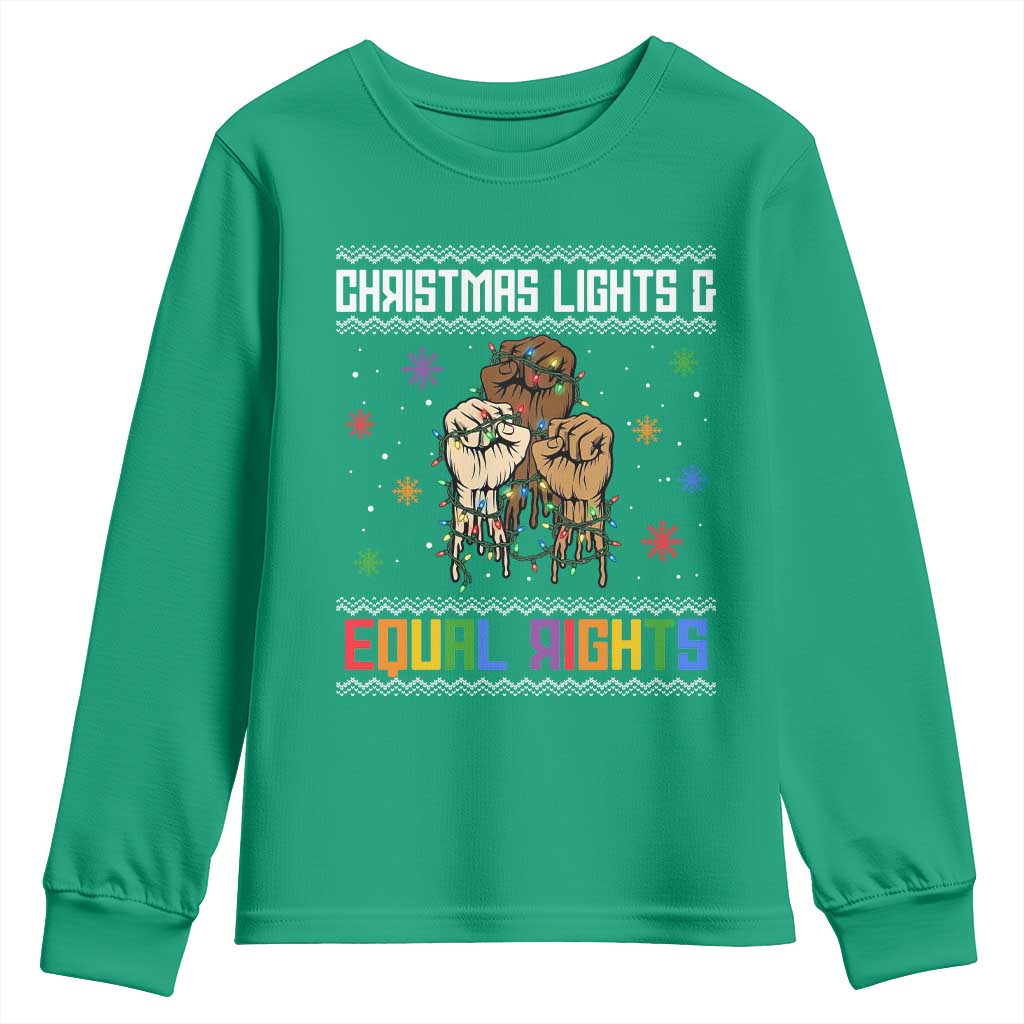 Christmas Lights And Equal Rights Ugly Sweater Youth Sweatshirt Xmas Activism Gift - Wonder Print Shop