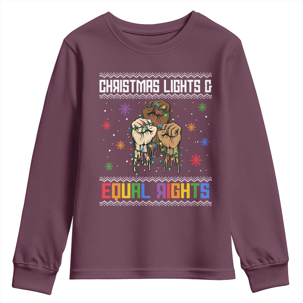 Christmas Lights And Equal Rights Ugly Sweater Youth Sweatshirt Xmas Activism Gift - Wonder Print Shop