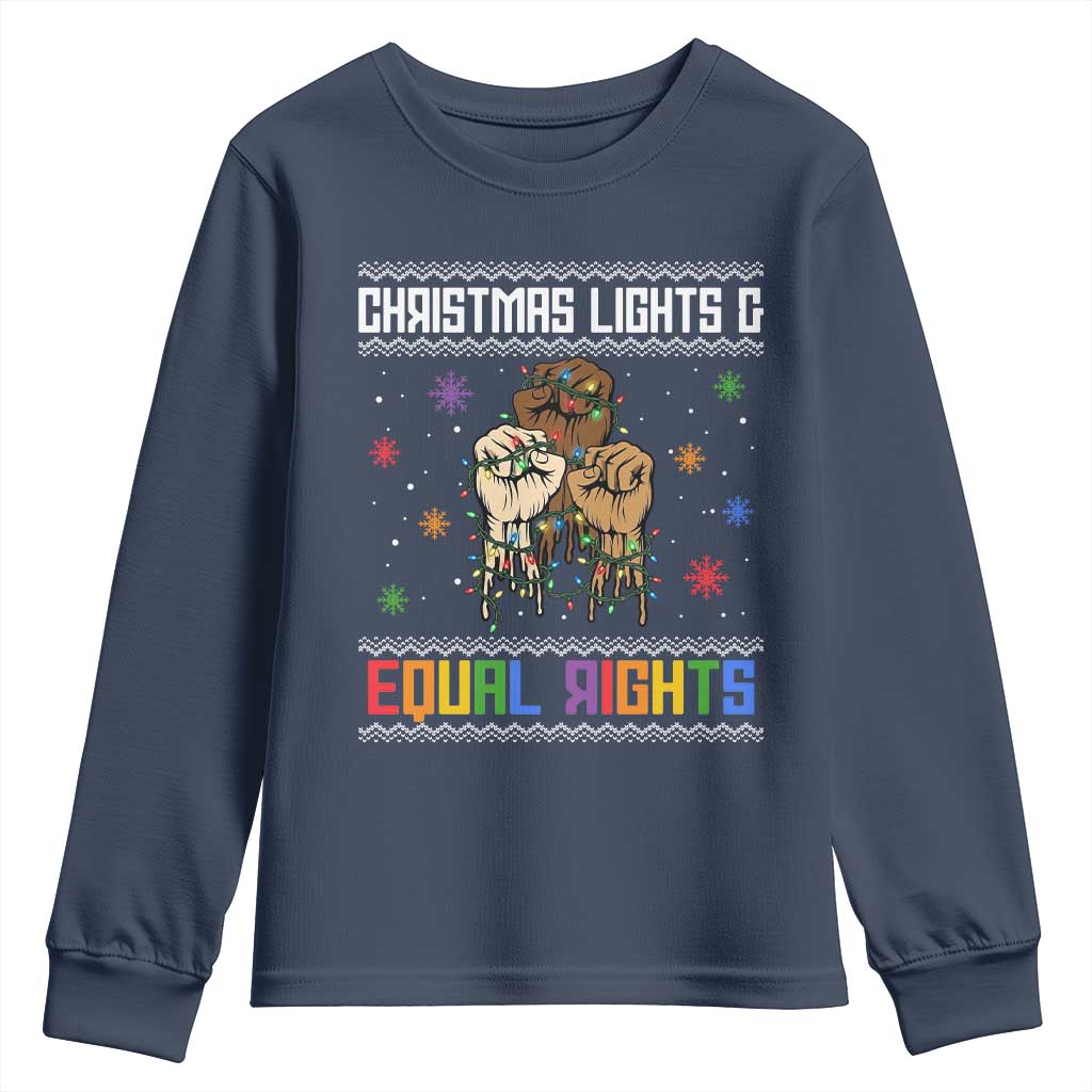 Christmas Lights And Equal Rights Ugly Sweater Youth Sweatshirt Xmas Activism Gift - Wonder Print Shop