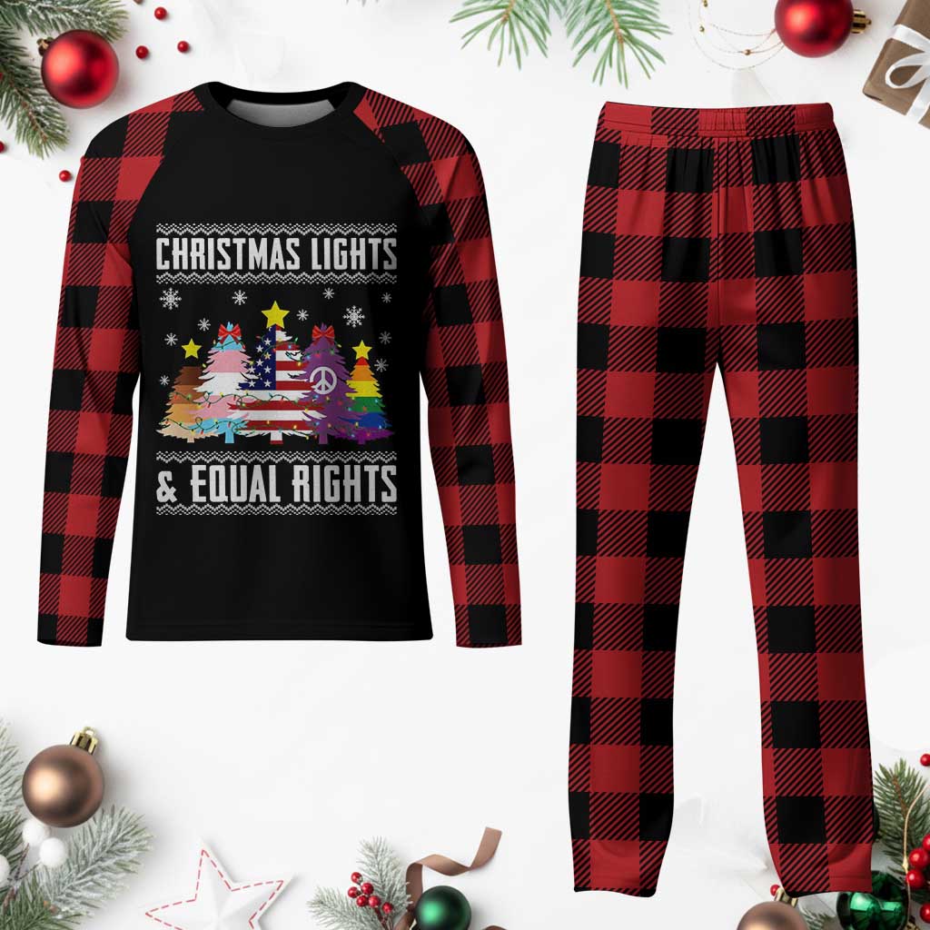 Xmas Lights Equal Rights Ugly Sweater Activism Gift Plaid Pajama Set - Wonder Print Shop