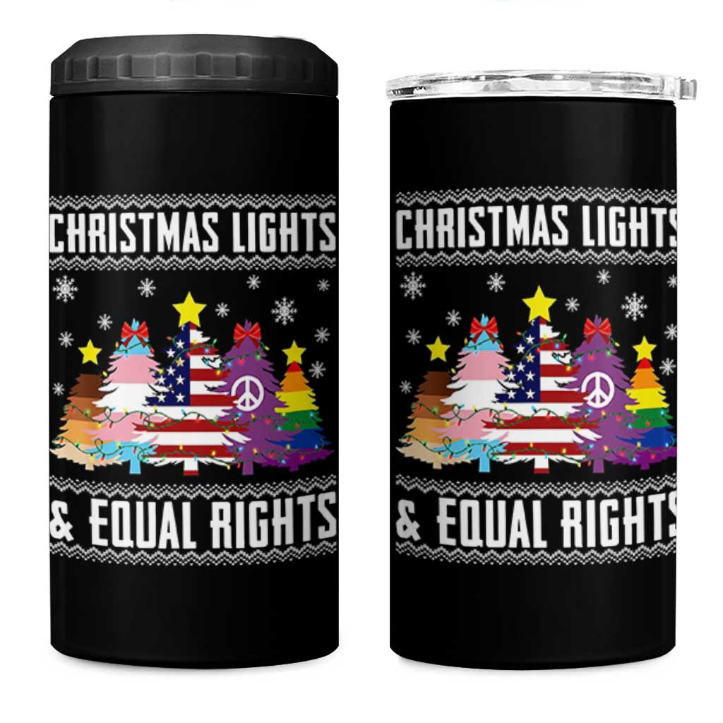 Xmas Lights Equal Rights Ugly Sweater Activism Gift 4 in 1 Can Cooler Tumbler - Wonder Print Shop