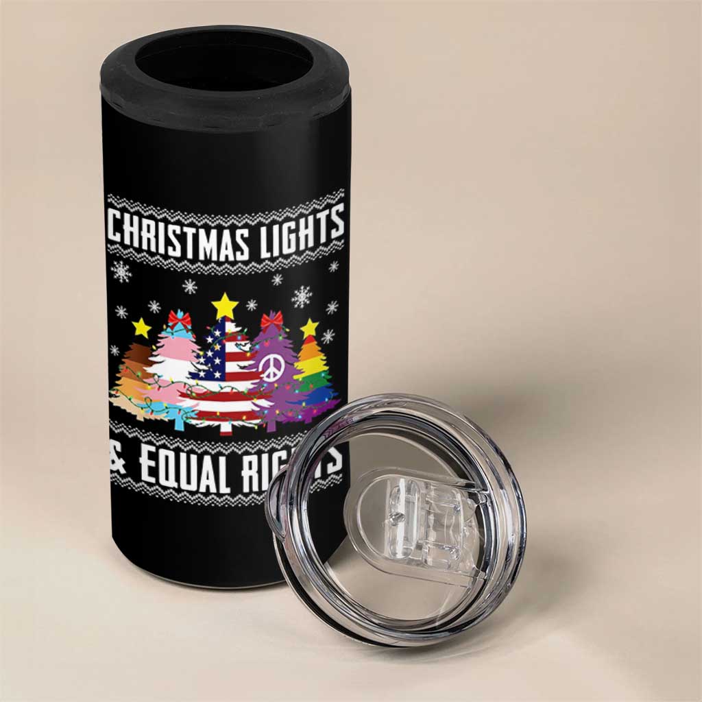 Xmas Lights Equal Rights Ugly Sweater Activism Gift 4 in 1 Can Cooler Tumbler - Wonder Print Shop