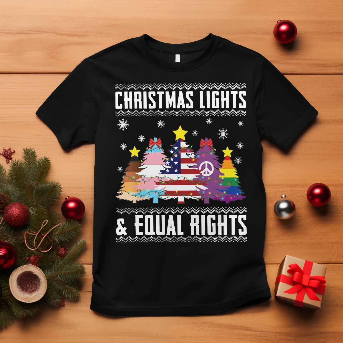 Xmas Lights Equal Rights Ugly Sweater Activism Gift T Shirt - Wonder Print Shop
