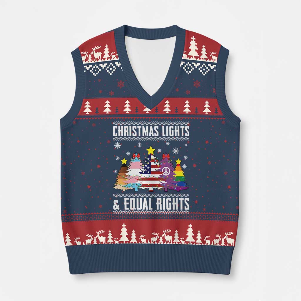 Xmas Lights Equal Rights Ugly Sweater Activism Gift V-Neck Knit Sweater Vest - Wonder Print Shop