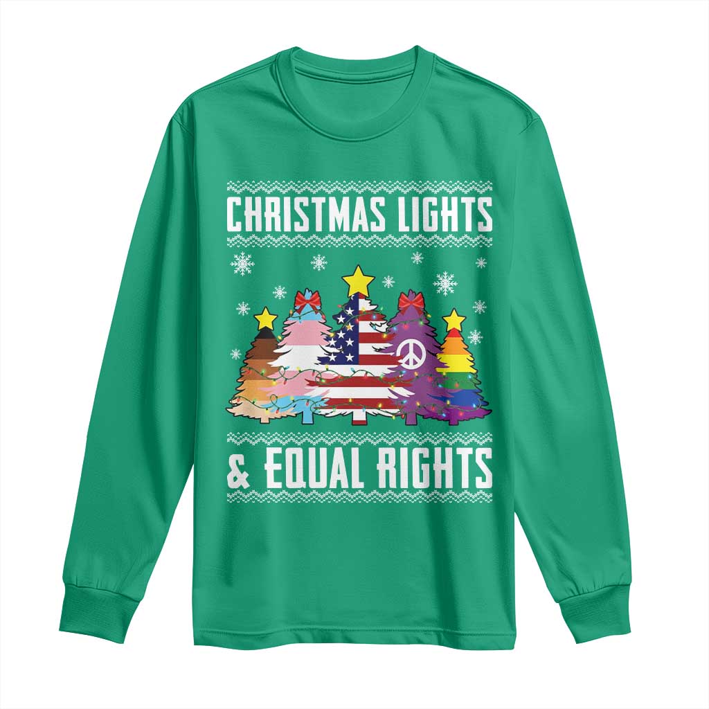 Xmas Lights Equal Rights Ugly Sweater Activism Gift Long Sleeve Shirt - Wonder Print Shop