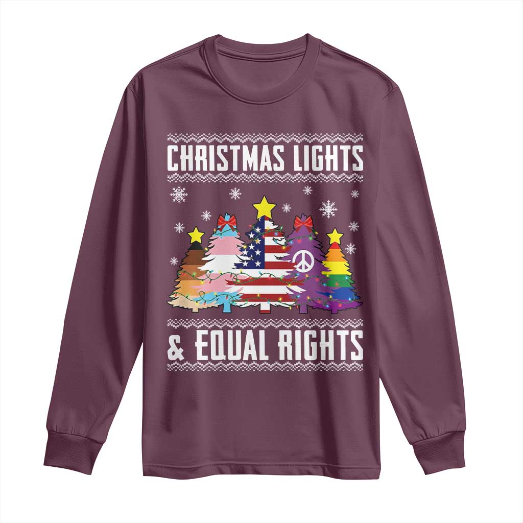 Xmas Lights Equal Rights Ugly Sweater Activism Gift Long Sleeve Shirt - Wonder Print Shop