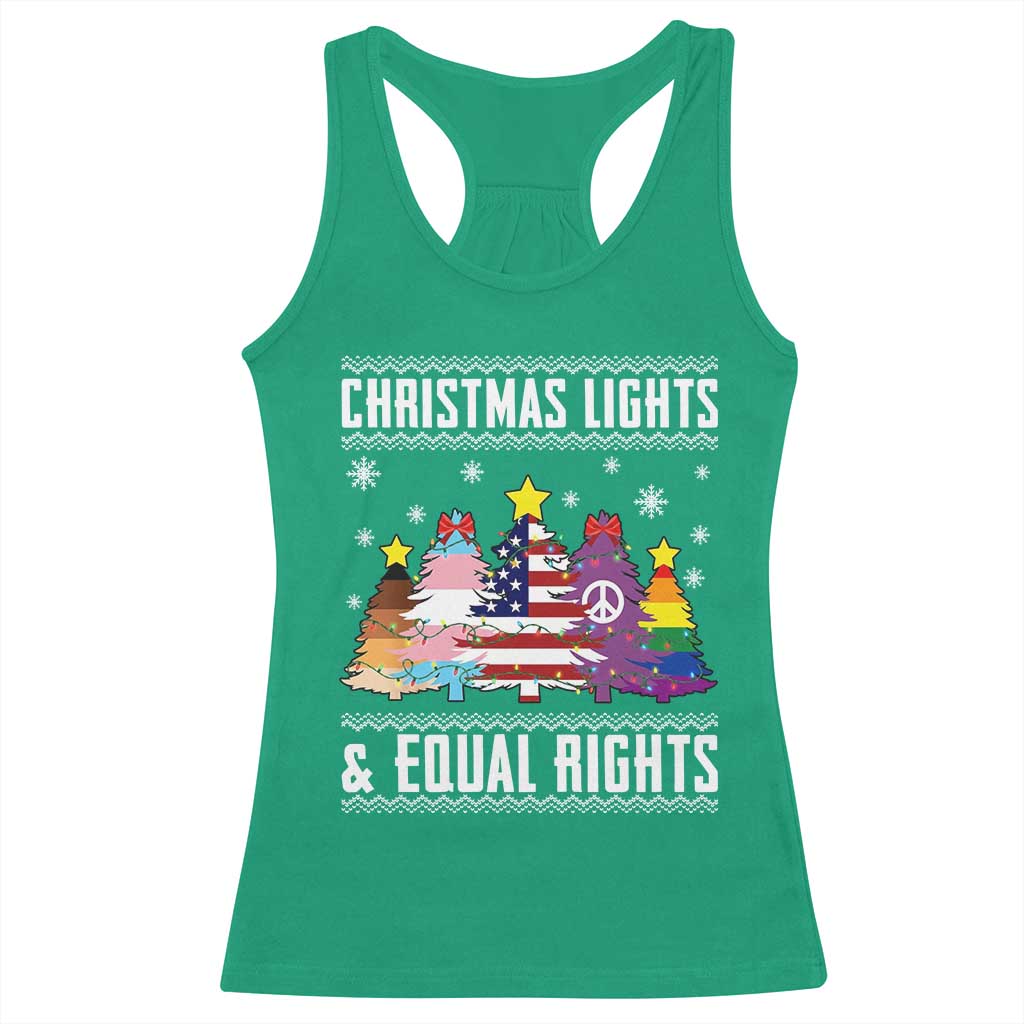Xmas Lights Equal Rights Ugly Sweater Activism Gift Racerback Tank Top - Wonder Print Shop