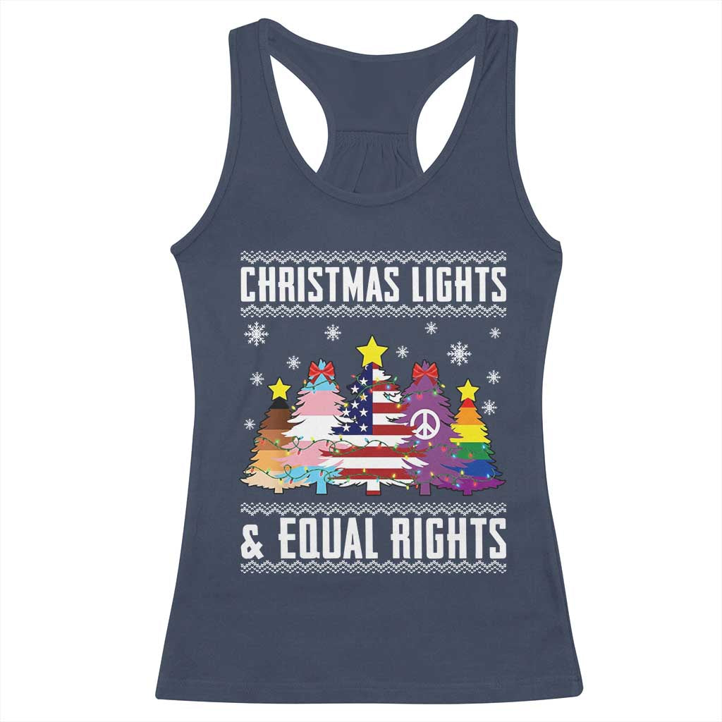 Xmas Lights Equal Rights Ugly Sweater Activism Gift Racerback Tank Top - Wonder Print Shop