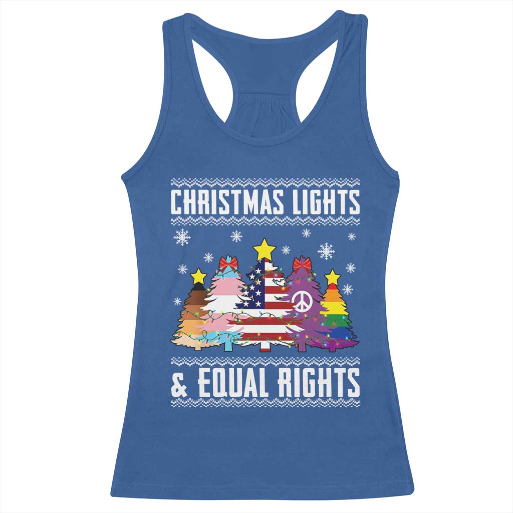 Xmas Lights Equal Rights Ugly Sweater Activism Gift Racerback Tank Top - Wonder Print Shop