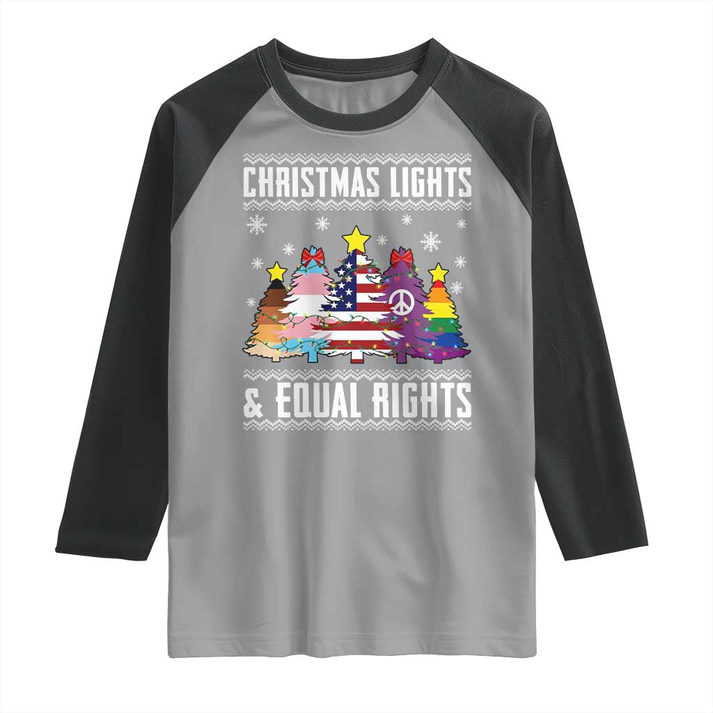 Xmas Lights Equal Rights Ugly Sweater Activism Gift Raglan Shirt - Wonder Print Shop
