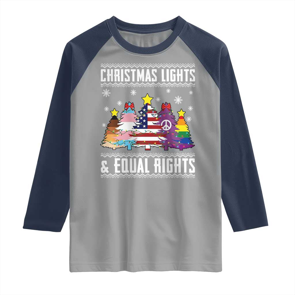 Xmas Lights Equal Rights Ugly Sweater Activism Gift Raglan Shirt - Wonder Print Shop