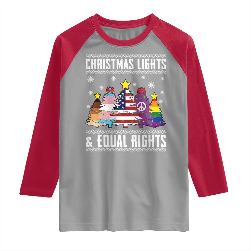 Xmas Lights Equal Rights Ugly Sweater Activism Gift Raglan Shirt - Wonder Print Shop