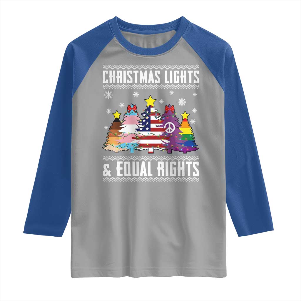 Xmas Lights Equal Rights Ugly Sweater Activism Gift Raglan Shirt - Wonder Print Shop