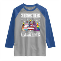 Xmas Lights Equal Rights Ugly Sweater Activism Gift Raglan Shirt - Wonder Print Shop