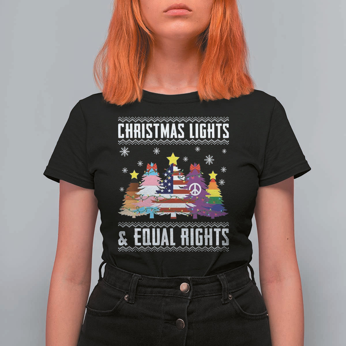 Xmas Lights Equal Rights Ugly Sweater Activism Gift T Shirt For Women - Wonder Print Shop