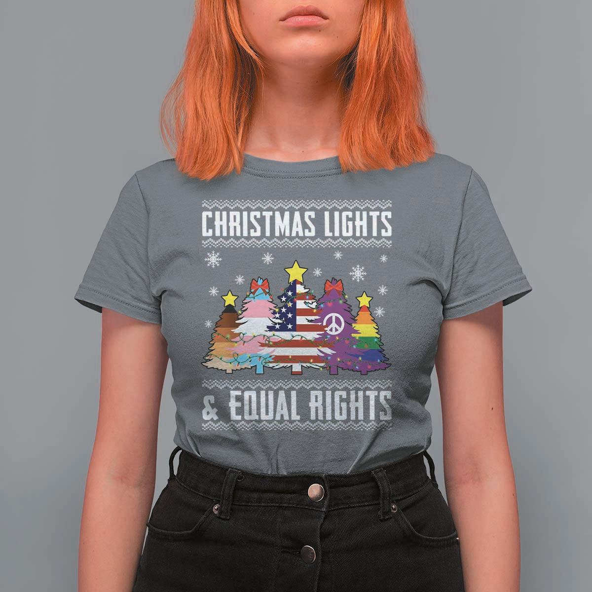 Xmas Lights Equal Rights Ugly Sweater Activism Gift T Shirt For Women - Wonder Print Shop