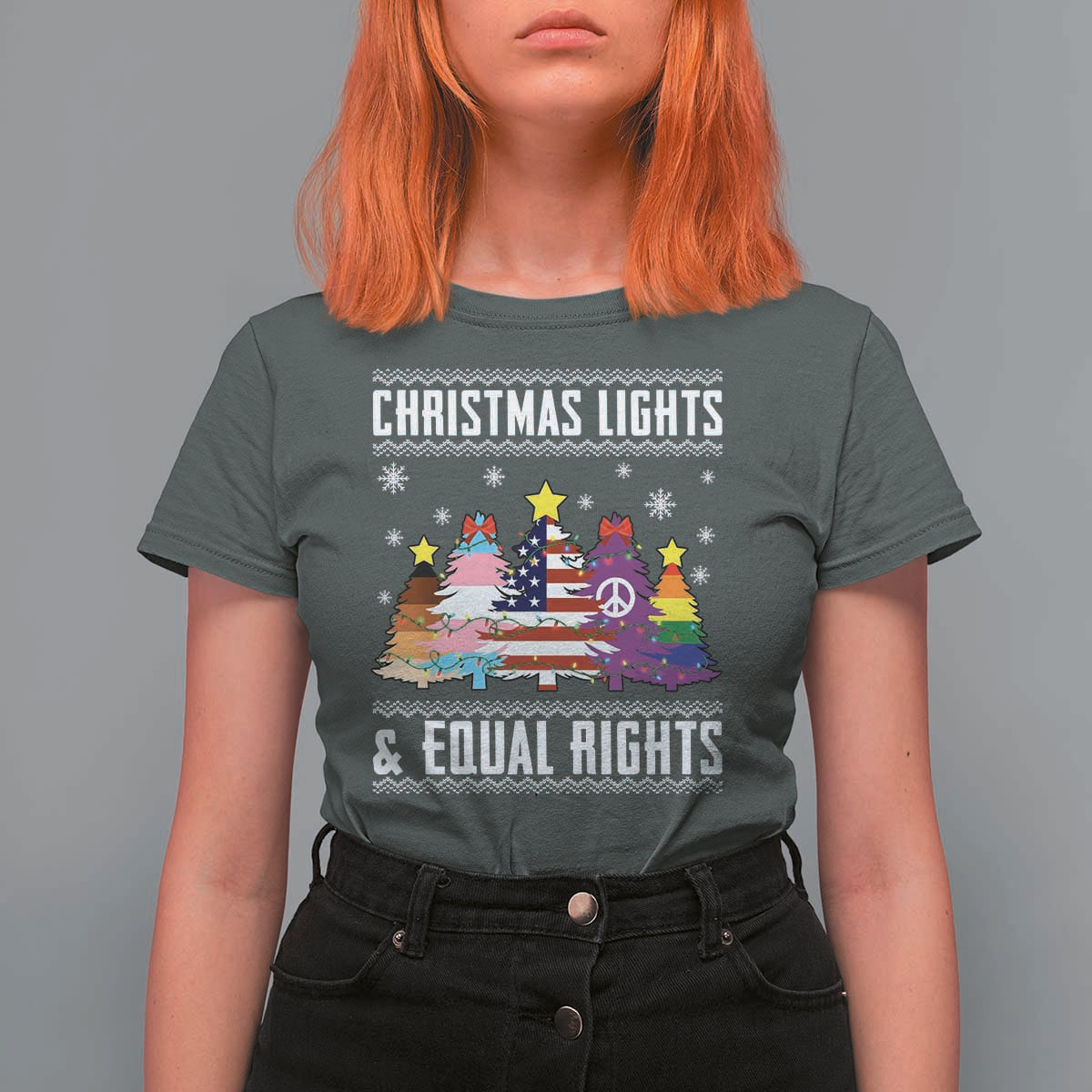 Xmas Lights Equal Rights Ugly Sweater Activism Gift T Shirt For Women - Wonder Print Shop
