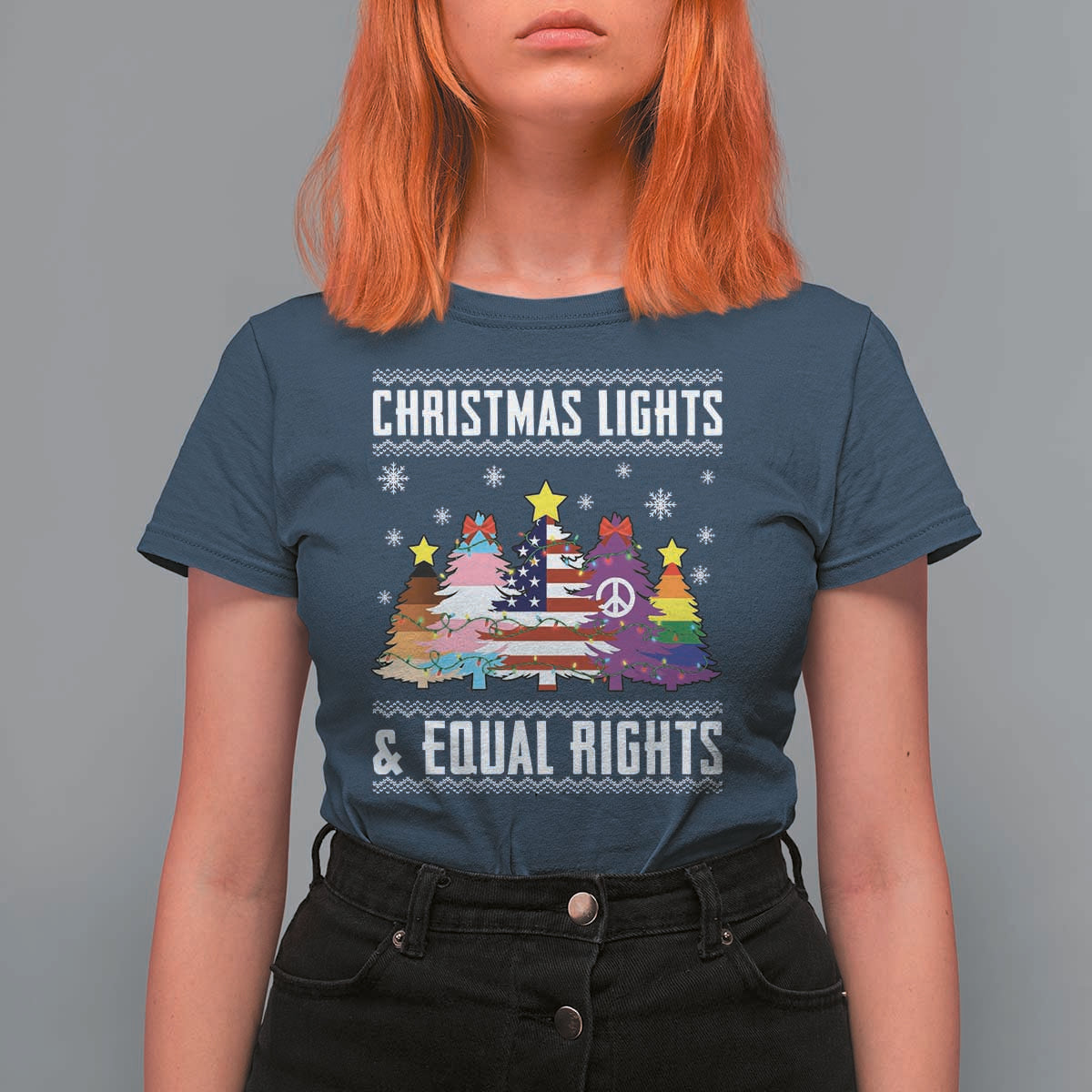 Xmas Lights Equal Rights Ugly Sweater Activism Gift T Shirt For Women - Wonder Print Shop