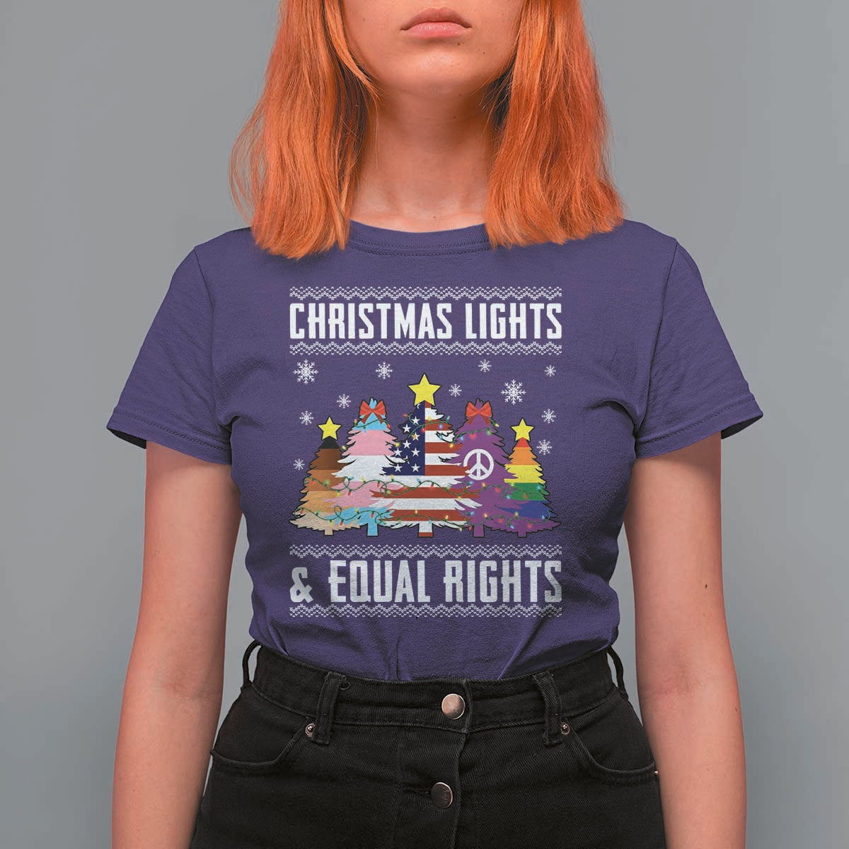 Xmas Lights Equal Rights Ugly Sweater Activism Gift T Shirt For Women - Wonder Print Shop